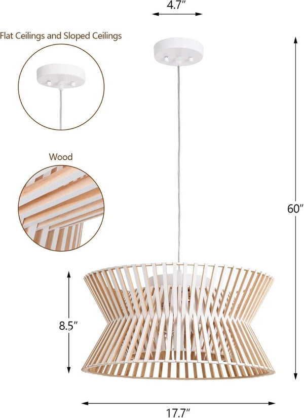 English Elm 17.7 Inch Wood Wicker Chandelier Three Light Boho Farmhouse Pendant for Living Room T6202P545844