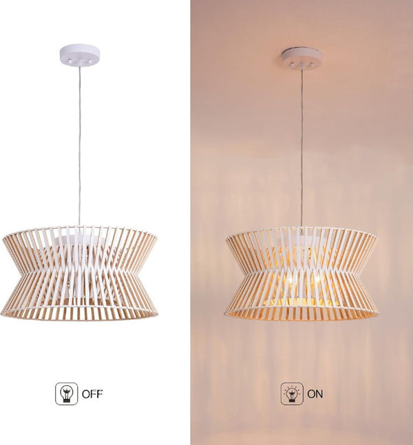 English Elm 17.7 Inch Wood Wicker Chandelier Three Light Boho Farmhouse Pendant for Living Room T6202P545844