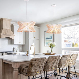 English Elm 17.7 Inch Wood Wicker Chandelier Three Light Boho Farmhouse Pendant for Living Room T6202P545844