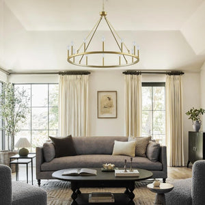 English Elm 39.3 Inch Brushed Gold Wagon Wheel Chandelier 16 Light Farmhouse Fixture for Tall Foyers T6202P545856