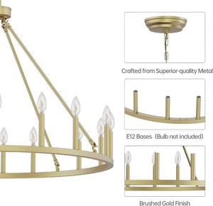English Elm 39.3 Inch Brushed Gold Wagon Wheel Chandelier 16 Light Farmhouse Fixture for Tall Foyers T6202P545856