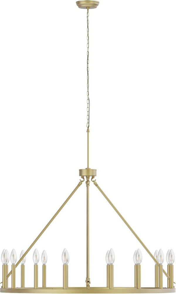 English Elm 39.3 Inch Brushed Gold Wagon Wheel Chandelier 16 Light Farmhouse Fixture for Tall Foyers T6202P545856