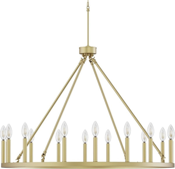 English Elm 39.3 Inch Brushed Gold Wagon Wheel Chandelier 16 Light Farmhouse Fixture for Tall Foyers T6202P545856