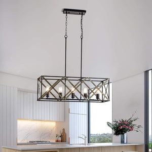English Elm 33.7''W Five Light Brushed Nickel Chandelier Modern Cylinder Pendant for Kitchen Island T6202P546172