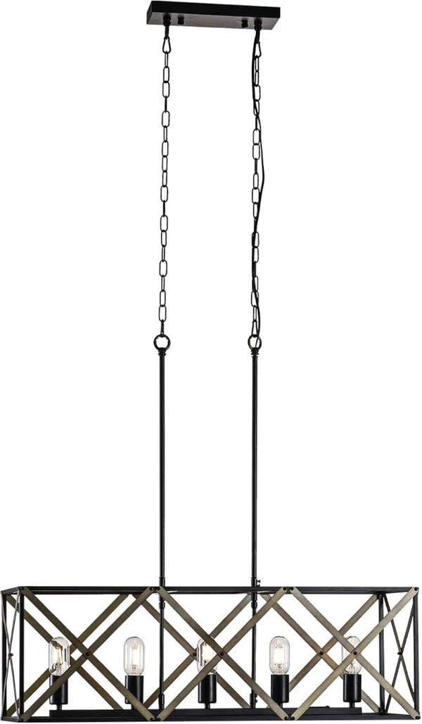 English Elm 33.7''W Five Light Brushed Nickel Chandelier Modern Cylinder Pendant for Kitchen Island T6202P546172