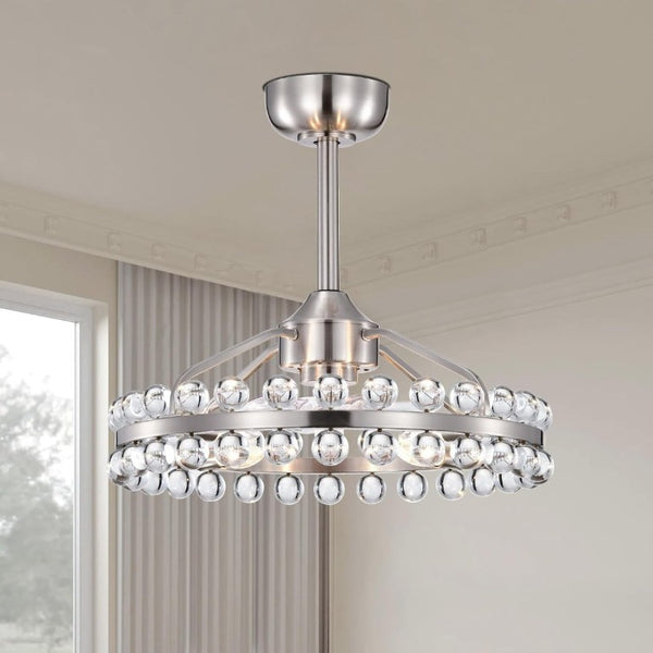 English Elm 20.8W Crystal Cage Flush Mount Ceiling Fan Brushed Nickel Remote 6 Speed Bedroom T6202P546277
