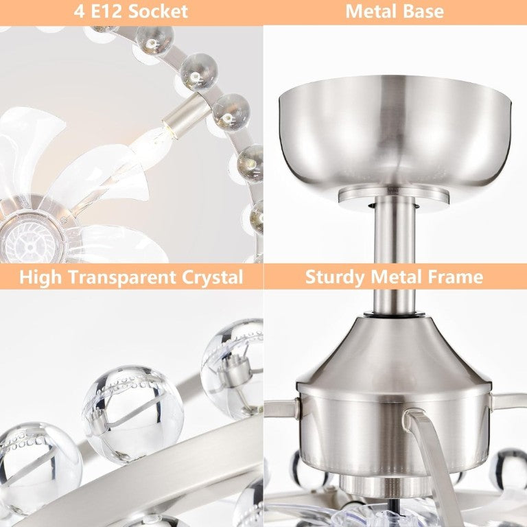 English Elm 20.8W Crystal Cage Flush Mount Ceiling Fan Brushed Nickel Remote 6 Speed Bedroom T6202P546277
