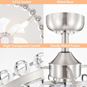 English Elm 20.8W Crystal Cage Flush Mount Ceiling Fan Brushed Nickel Remote 6 Speed Bedroom T6202P546277