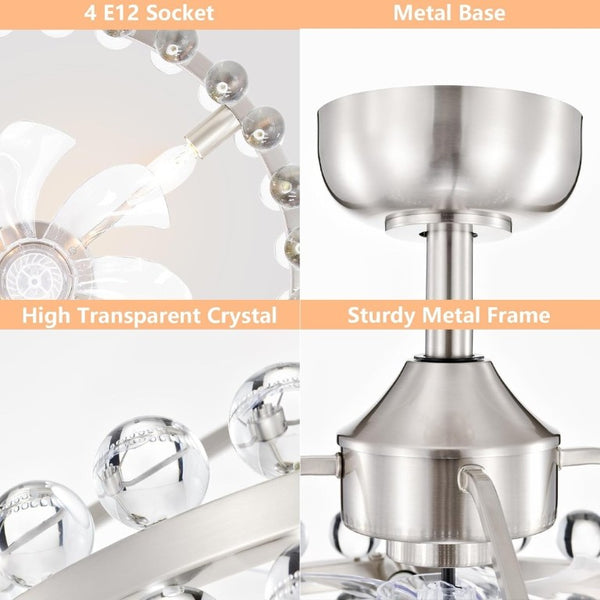 English Elm 20.8W Crystal Cage Flush Mount Ceiling Fan Brushed Nickel Remote 6 Speed Bedroom T6202P546277