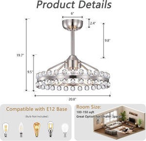 English Elm 20.8W Crystal Cage Flush Mount Ceiling Fan Brushed Nickel Remote 6 Speed Bedroom T6202P546277