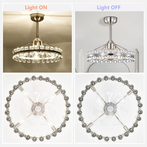 English Elm 20.8W Crystal Cage Flush Mount Ceiling Fan Brushed Nickel Remote 6 Speed Bedroom T6202P546277