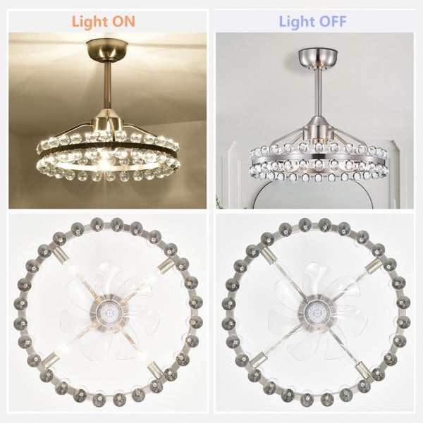 English Elm 20.8W Crystal Cage Flush Mount Ceiling Fan Brushed Nickel Remote 6 Speed Bedroom T6202P546277
