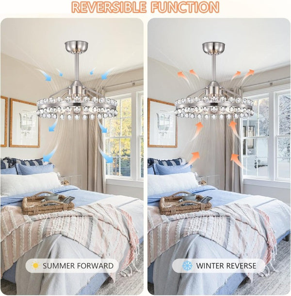 English Elm 20.8W Crystal Cage Flush Mount Ceiling Fan Brushed Nickel Remote 6 Speed Bedroom T6202P546277