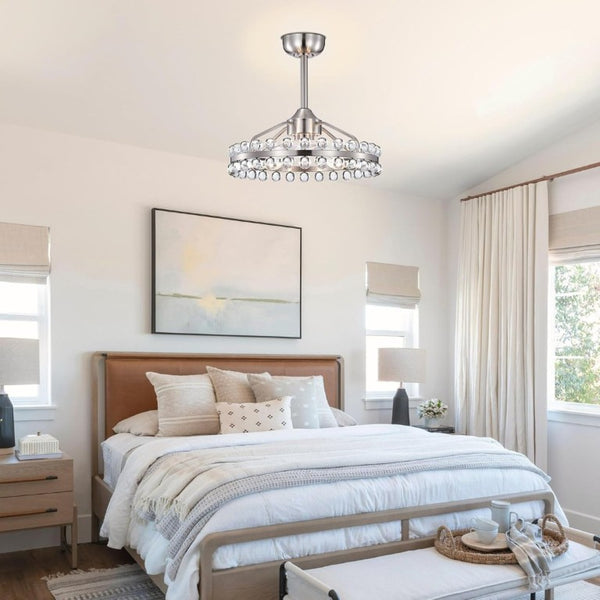 English Elm 20.8W Crystal Cage Flush Mount Ceiling Fan Brushed Nickel Remote 6 Speed Bedroom T6202P546277