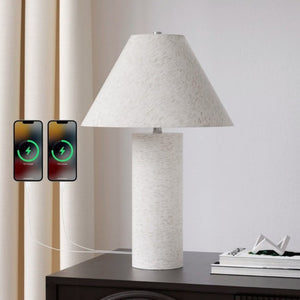 English Elm 22.75 Inch Resin Table Lamp with Linen Shade and USB Charging Ports for Bedroom T6202P547864