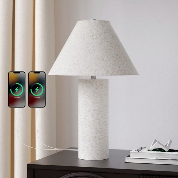 English Elm 22.75 Inch Resin Table Lamp with Linen Shade and USB Charging Ports for Bedroom T6202P547864