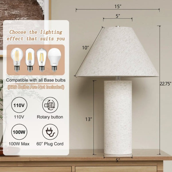 English Elm 22.75 Inch Resin Table Lamp with Linen Shade and USB Charging Ports for Bedroom T6202P547864