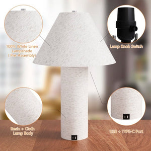English Elm 22.75 Inch Resin Table Lamp with Linen Shade and USB Charging Ports for Bedroom T6202P547864
