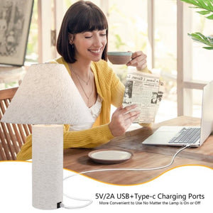 English Elm 22.75 Inch Resin Table Lamp with Linen Shade and USB Charging Ports for Bedroom T6202P547864