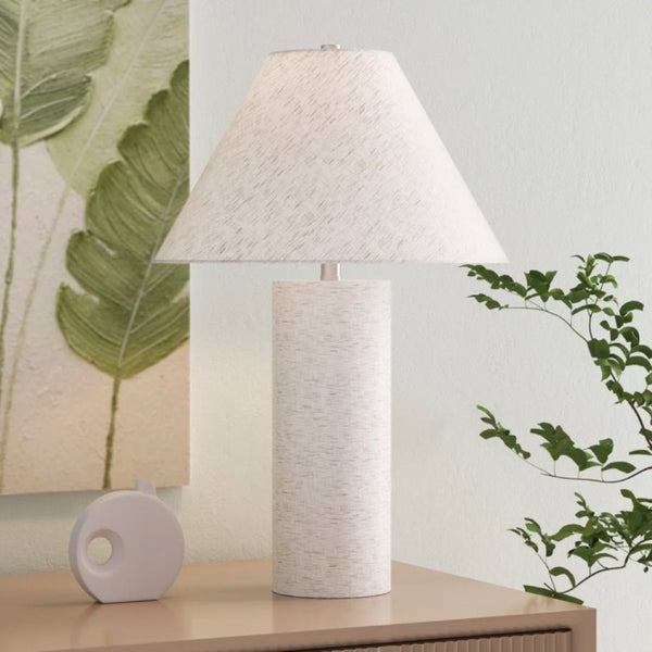 English Elm 22.75 Inch Resin Table Lamp with Linen Shade and USB Charging Ports for Bedroom T6202P547864