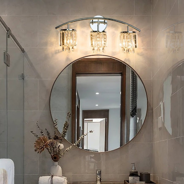 English Elm Crystal Strand Wall Sconce 3 Light Chrome Vanity Fixture with Cascading Glam Shimmer T6202P549522