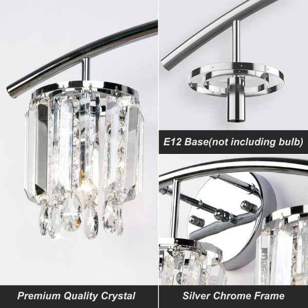 English Elm Crystal Strand Wall Sconce 3 Light Chrome Vanity Fixture with Cascading Glam Shimmer T6202P549522