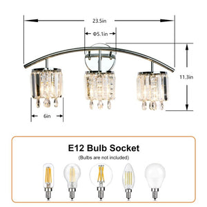 English Elm Crystal Strand Wall Sconce 3 Light Chrome Vanity Fixture with Cascading Glam Shimmer T6202P549522