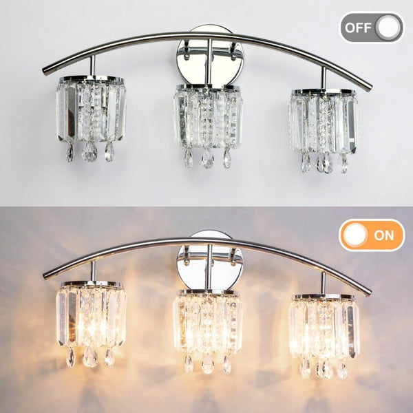 English Elm Crystal Strand Wall Sconce 3 Light Chrome Vanity Fixture with Cascading Glam Shimmer T6202P549522