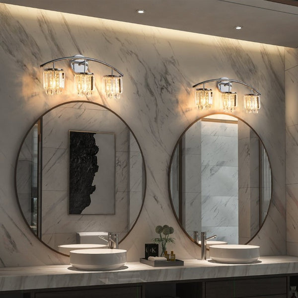 English Elm Crystal Strand Wall Sconce 3 Light Chrome Vanity Fixture with Cascading Glam Shimmer T6202P549522