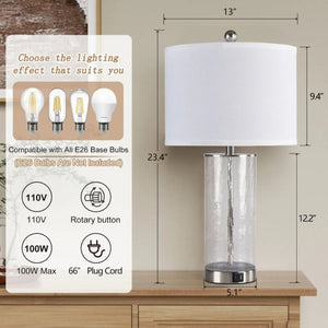 English Elm 23.25 Inch Nickel Glass Metal Table Lamp Set Two with USB Charging Bedside Modern T6202P549525
