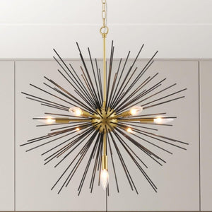 English Elm Sputnik Starburst Chandelier 7 Arm Black Gold Metal Pendant for Dining Room Entryway T6202P549532