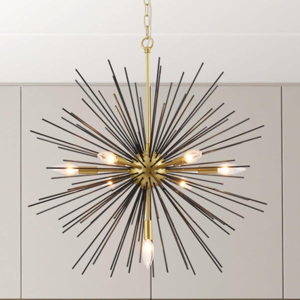 English Elm Sputnik Starburst Chandelier 7 Arm Black Gold Metal Pendant for Dining Room Entryway T6202P549532