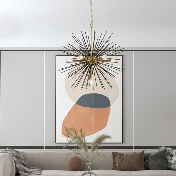 English Elm Sputnik Starburst Chandelier 7 Arm Black Gold Metal Pendant for Dining Room Entryway T6202P549532