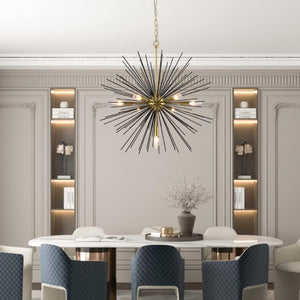 English Elm Sputnik Starburst Chandelier 7 Arm Black Gold Metal Pendant for Dining Room Entryway T6202P549532
