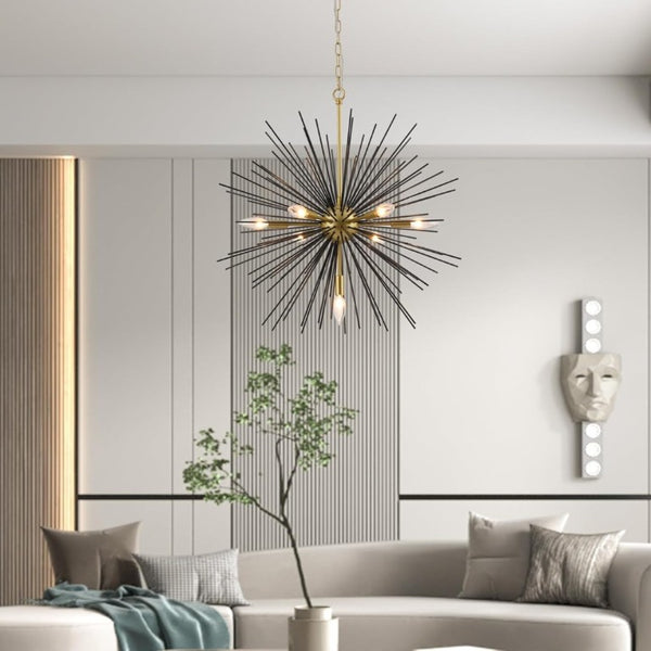 English Elm Sputnik Starburst Chandelier 7 Arm Black Gold Metal Pendant for Dining Room Entryway T6202P549532