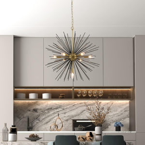 English Elm Sputnik Starburst Chandelier 7 Arm Black Gold Metal Pendant for Dining Room Entryway T6202P549532