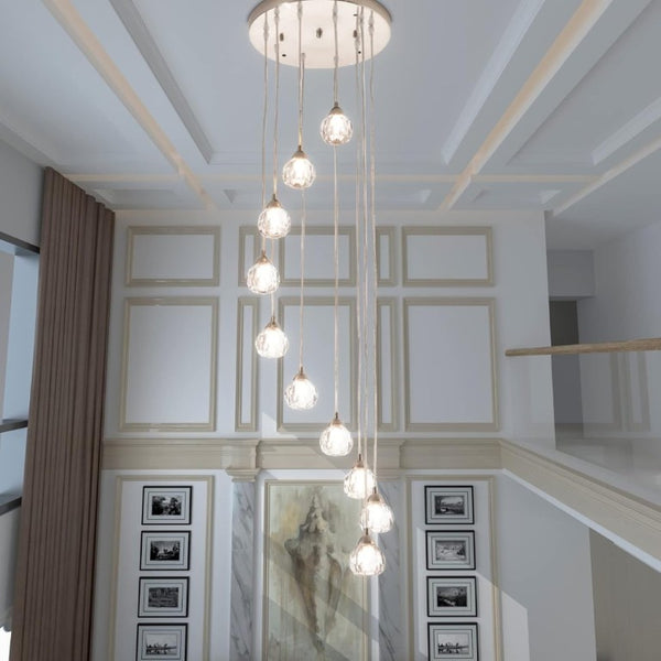 English Elm 10-Lights Crystal Ball Cascading Chandelier Sculptural Raindrop Pendant for Grand Entryways T6202P549632