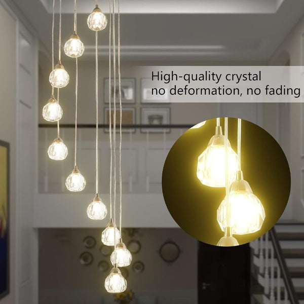English Elm 10-Lights Crystal Ball Cascading Chandelier Sculptural Raindrop Pendant for Grand Entryways T6202P549632