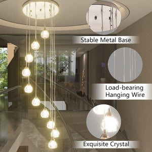 English Elm 10-Lights Crystal Ball Cascading Chandelier Sculptural Raindrop Pendant for Grand Entryways T6202P549632