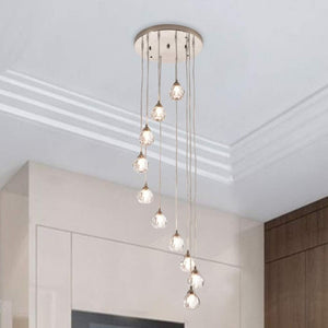 English Elm 10-Lights Crystal Ball Cascading Chandelier Sculptural Raindrop Pendant for Grand Entryways T6202P549632