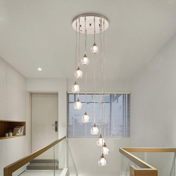 English Elm 10-Lights Crystal Ball Cascading Chandelier Sculptural Raindrop Pendant for Grand Entryways T6202P549632