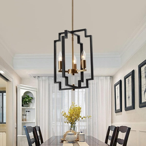 English Elm Small Geometric Lantern Pendant Farmhouse Metal Frame Open Shade Kitchen Entryway Light T6202P549640
