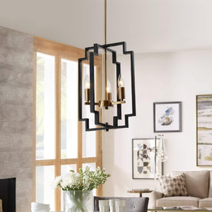 English Elm Small Geometric Lantern Pendant Farmhouse Metal Frame Open Shade Kitchen Entryway Light T6202P549640