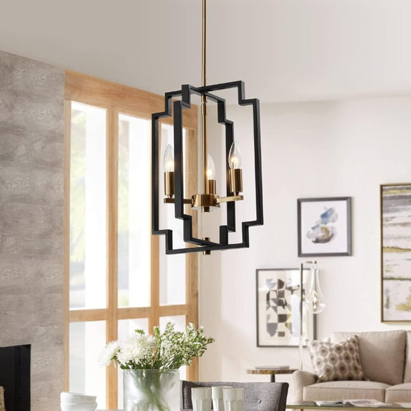 English Elm Small Geometric Lantern Pendant Farmhouse Metal Frame Open Shade Kitchen Entryway Light T6202P549640