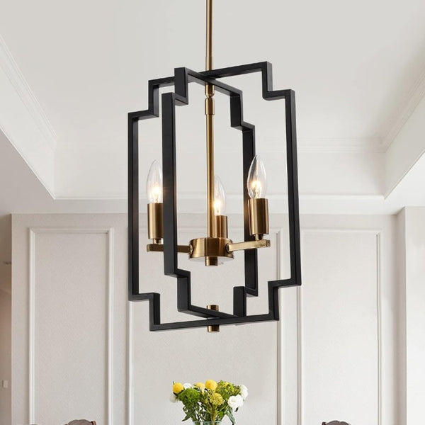 English Elm Small Geometric Lantern Pendant Farmhouse Metal Frame Open Shade Kitchen Entryway Light T6202P549640