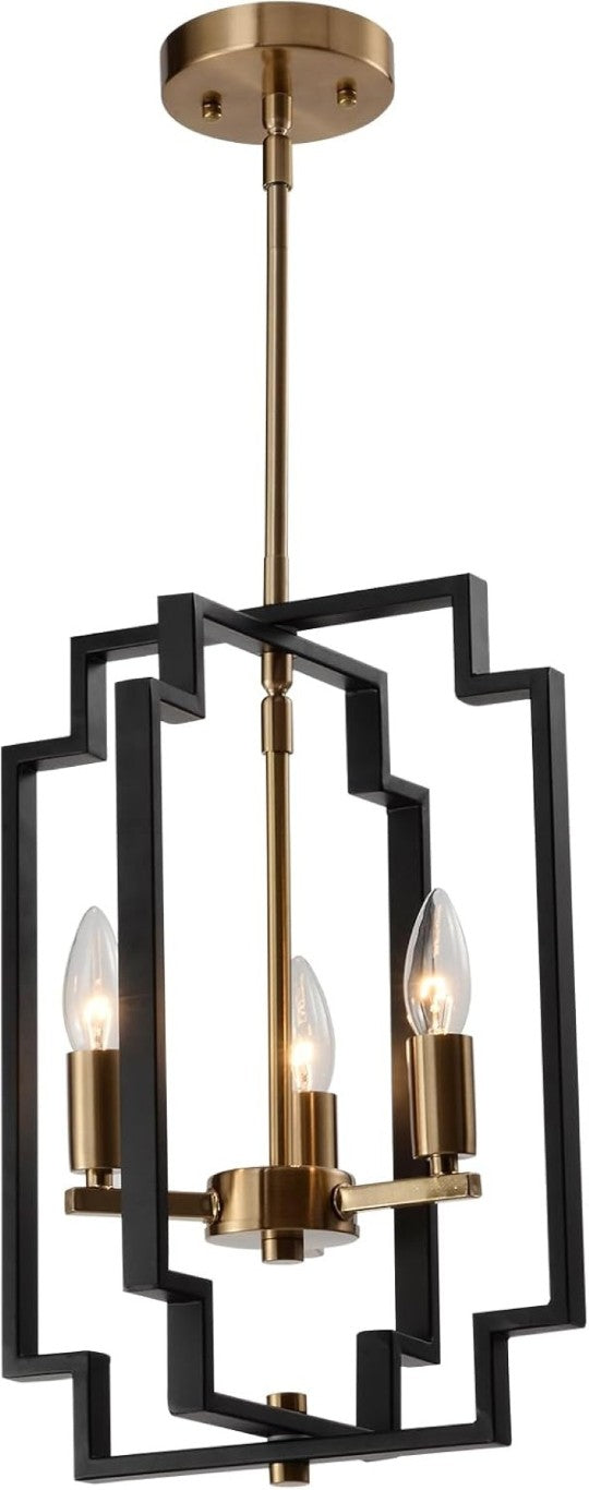 English Elm Small Geometric Lantern Pendant Farmhouse Metal Frame Open Shade Kitchen Entryway Light T6202P549640