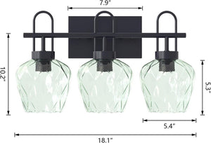 English Elm Black Three Light Matte Metal Wall Sconce with Textured Clear Glass Vintage Vanity Fixture T6202P551447