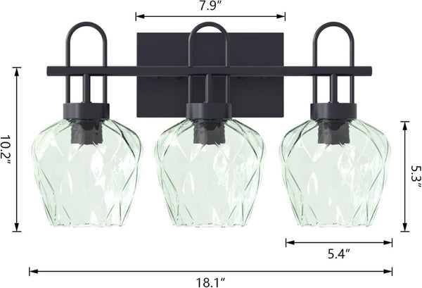English Elm Black Three Light Matte Metal Wall Sconce with Textured Clear Glass Vintage Vanity Fixture T6202P551447