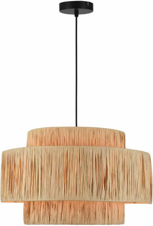 English Elm 3-Light Raffia Woven Tiered Chandelier Bohemian Pendant for Dining Room or Bedroom T6202P552097