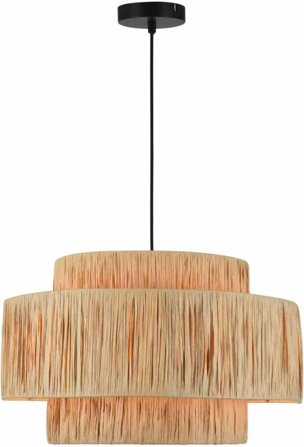 English Elm 3-Light Raffia Woven Tiered Chandelier Bohemian Pendant for Dining Room or Bedroom T6202P552097